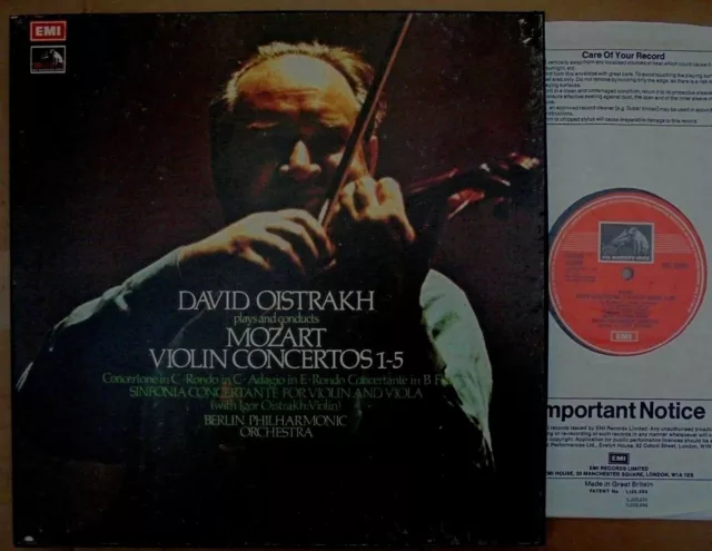 David Oistrakh Plays and Conducts Mozart Violin Concertos HMV SLS 828 B/W P/S NM