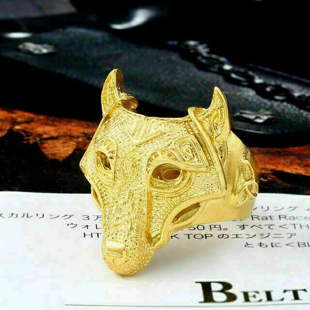 Fashion Exaggerated Punk Rock Norse Viking Nordic Wolf Animal Thor Hammer Rings