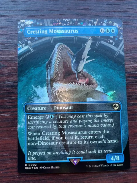 1x FOIL BORDERLESS CRESTING MOSASAURUS - Jurassic Park - MTG Magic the Gathering