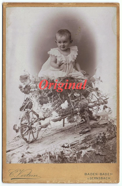 XL CDV - Baby mit Schubkarre Baden Baden Gernsbach / Kabinettfoto Fotograf Antik