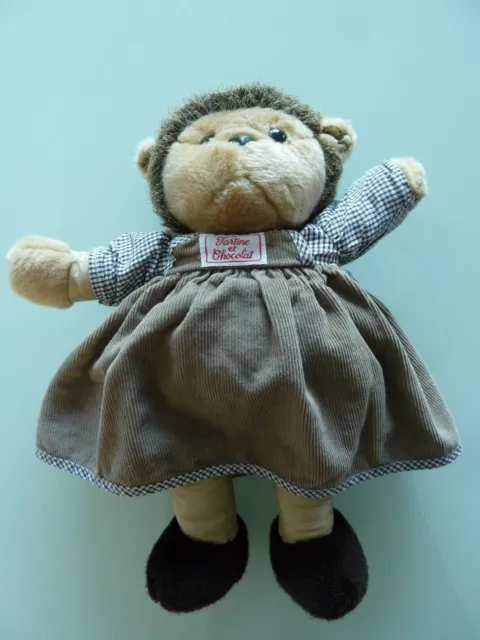 Z9 -Doudou Peluche Tartine Chocolat Herisson Ours Robe Velours Marron Beige Ttbe