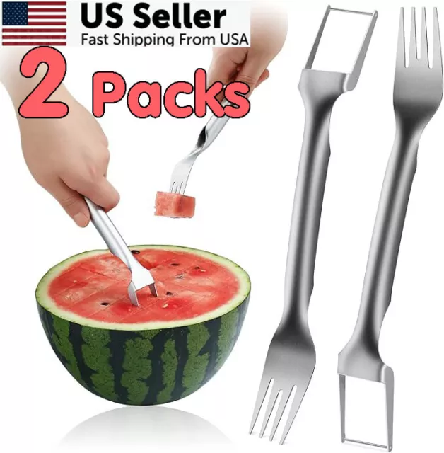 2PCS Watermelon Slicer Cutter,2-in-1 Fork Stainless Steel Fruit Cutting Artifact