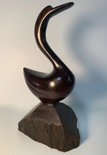 Escultura De Pájaro De Madera De Hierro Modernista Tallada A Mano De Colección Mcm
