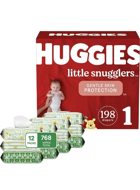 Huggies Diaper and Wipes Bundle Size 1 Natural Care Sensitive 198ct