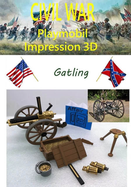 Accessoire Custom Gatling Pour Canon Playmobil - Compatible Figurines Nordiste/Sudiste - Neuf - Fabrication Française