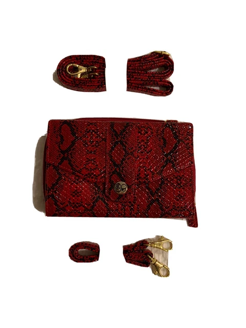 Samantha Brown Red Black Embossed Croc Crossbody Organizer Wallet NWOT