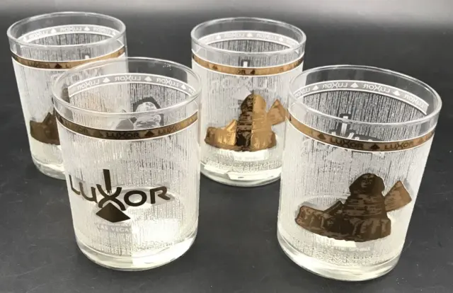 4 - Luxor Las Vegas The Sphinx Casino Lowball Textured Glasses 24K Gold Whiskey