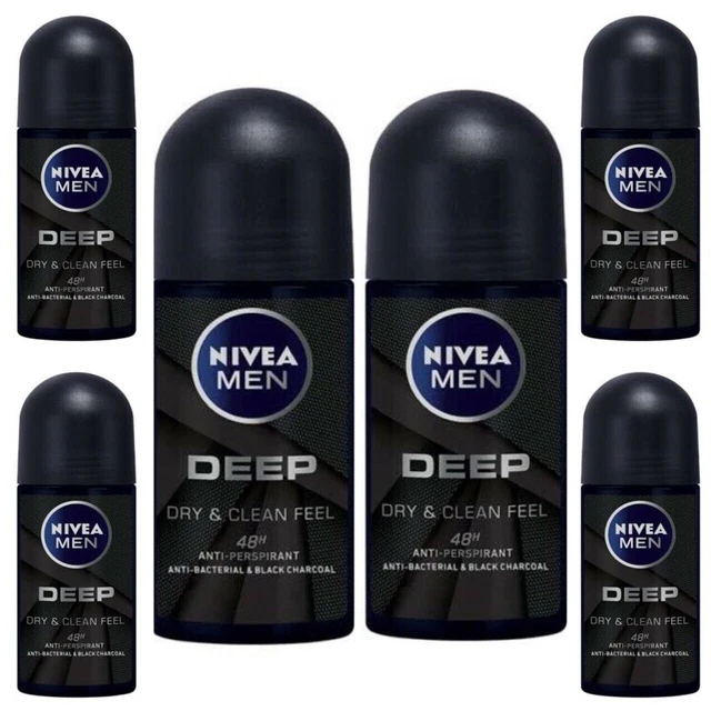 6X50ML Nivea Men Roll-on Deep Dry Clean Feel Long Lasting Deo Antiperspirant