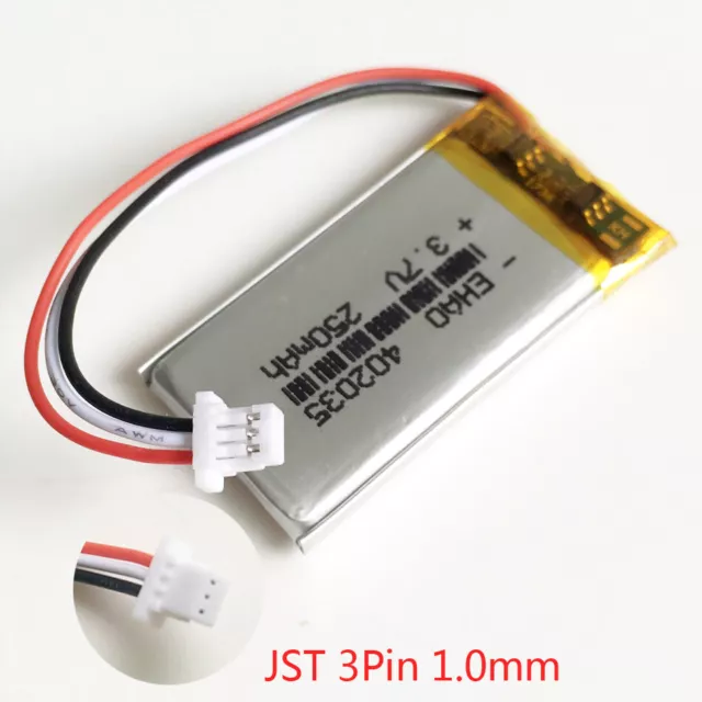 3.7v 250mAh Lipo Polymer Battery JST 3pin 1.0mm plug GPS MP3 Power Supply 402035