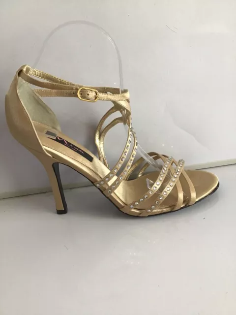 Nina New York  Gold Royal Stiletto Sandals With Rhinestones Accessories.uk7/Eu40