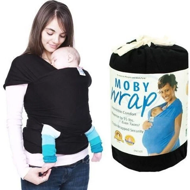 Moby Wrap Echarpe de Portage Maman Kangourou Sans Noeud Noir Nouveau Né Bébé New