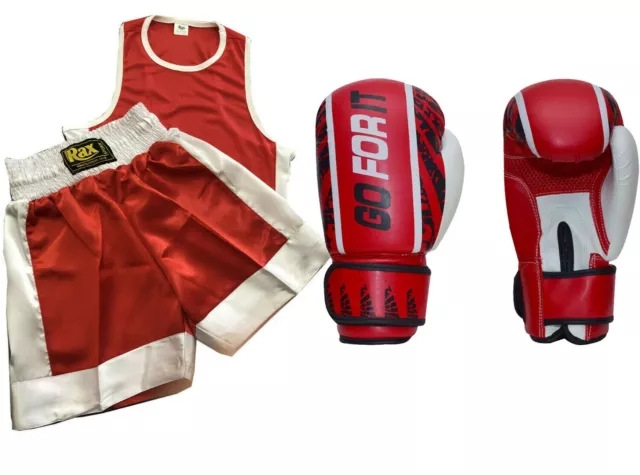 Kids Boxing Uniform Set 2 Top & Shorts With Boxing Gloves Age 3-14 Years R A X