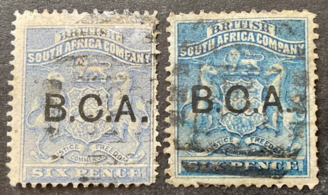 British Central Africa 1891 both types of 6d blue stamp vfu