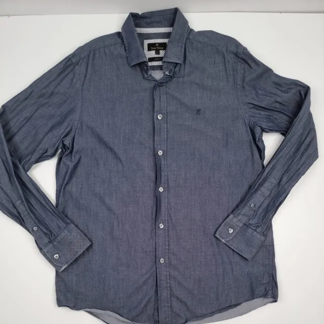 Trent Nathan Long Sleeve Shirt Size Large Slim Fit Blue Collared Cuff Chevron