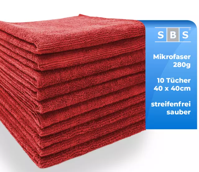 SBS Chiffons en Microfibres 40 x 40cm Rouge 10 Pièce Tissu de Nettoyage