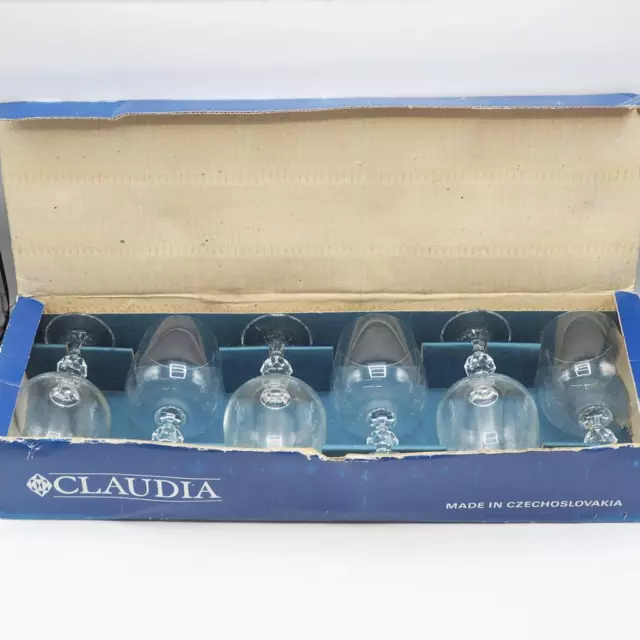 Set of 6 Czech Bohemia Claudia Crystal Goblet Glasses Multifaceted Ball Stem