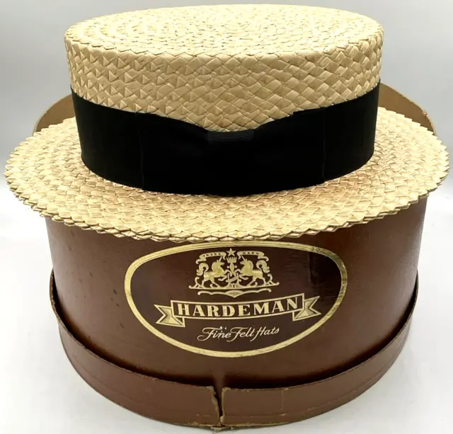 Vintage Style Bilt Hats Size 7 1/8 Men’s Woven Straw Boater Hat Hardeman Box