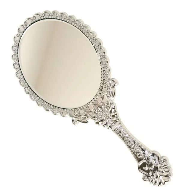 Beauty Cosmetic Vanity Makeup Hand Held Mirror Travel Purse Pocket Silver Large