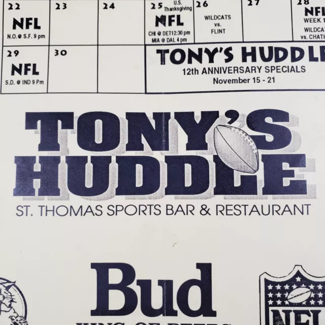 1993 Tony’s Huddle St. Thomas Sports Bar Restaurant Ontario Vintage Menu Defunct
