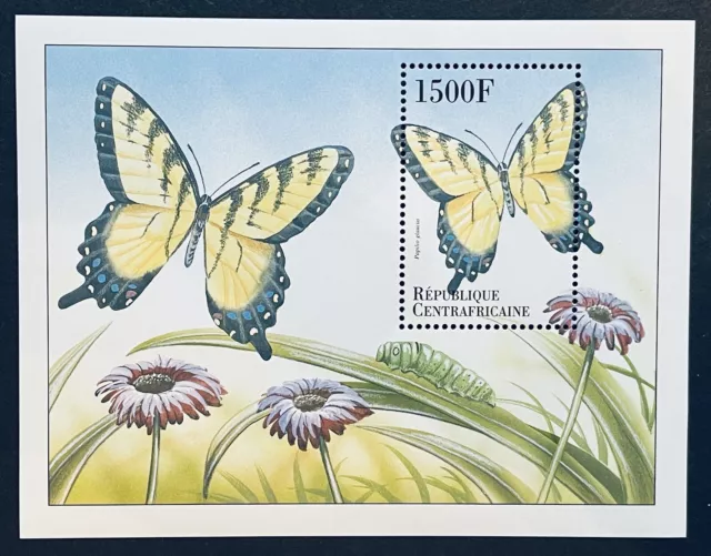 Central Africa Butterfly Stamps Ss 1999 Mnh Butterflies Flowers Caterpillar 1300