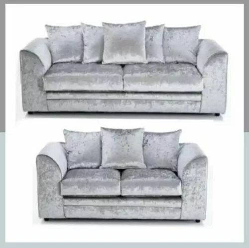 Crushed Velvet Sofa Corner Suite 3 2 Seater Armchair Set Silver Chicago Chairs
