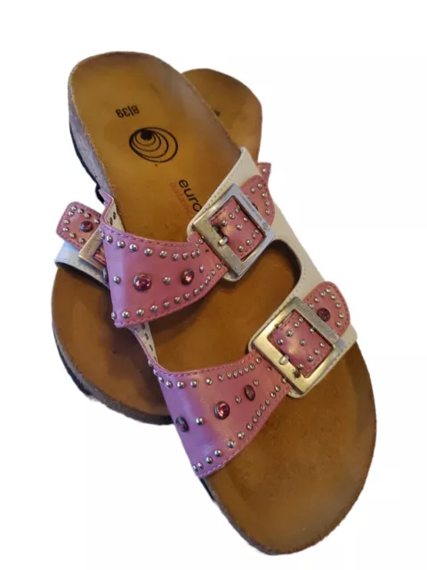Euro Wellness Balance Leather Sandals w/ Reinstones in "Germanium Pink"