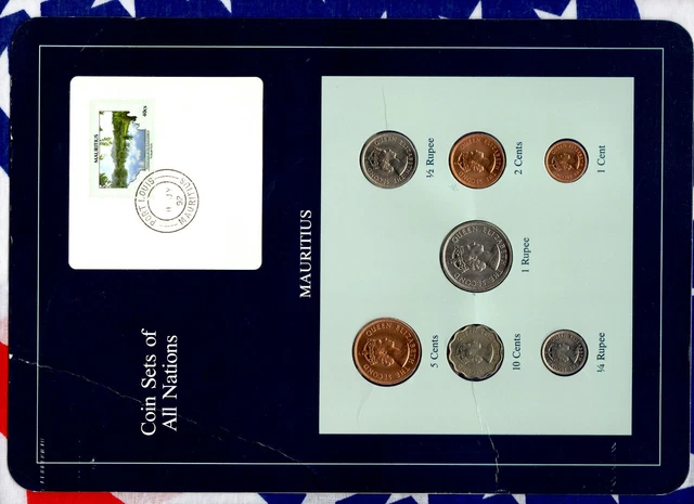 Coin Sets of All Nations Mauritius 1, 1/2, 1/4 Rupee, 10, 5, 2, 1 cents 1978 UNC