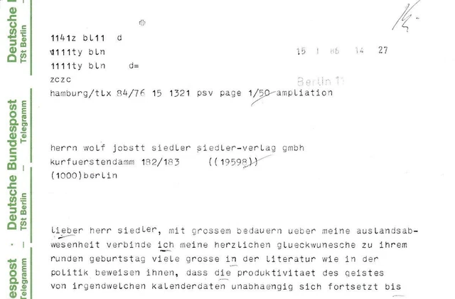 Längeres Original-Telegramm des vormaligen Bundes SCHMIDT, Helmut: