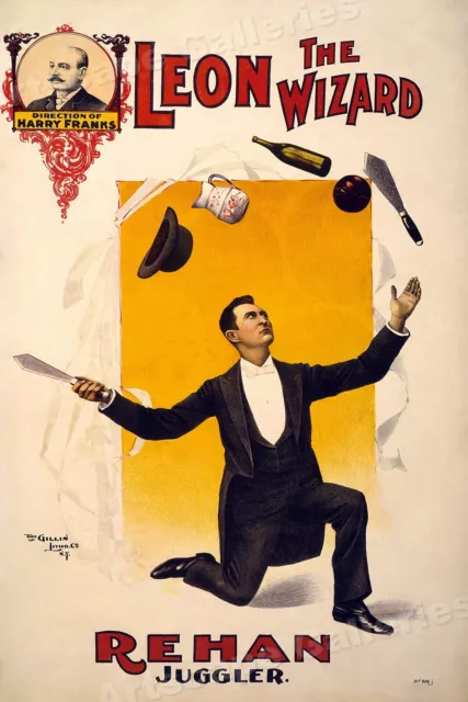 1890s Circus Juggling Poster - Leon "The Wizard" Rehan - 24x36