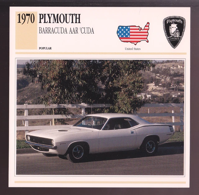 1970 PLYMOUTH BARRACUDA 'Cuda 440 V8 Mopar Muscle Car Photo Spec Sheet