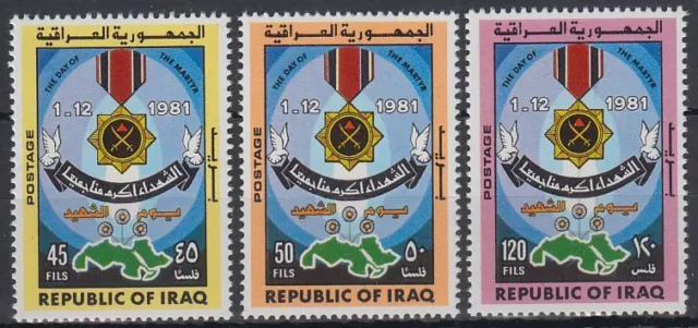 Irak Iraq 1982 ** Mi.1119/21 Tag der Märtyrer Martyrs' day Landkarte map