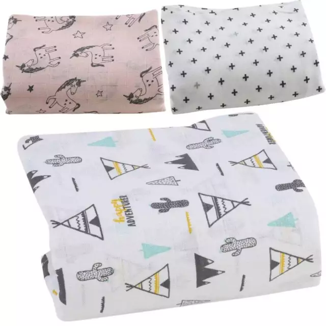 Printed Muslin Squares Large Premium Baby Nappy Wipes 100% Cotton 80x80cm