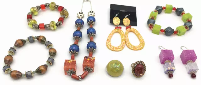 Artisan Handcrafted Jewelry Lot of 8, Necklaces Bracelets, Earrings, Ring, Pin