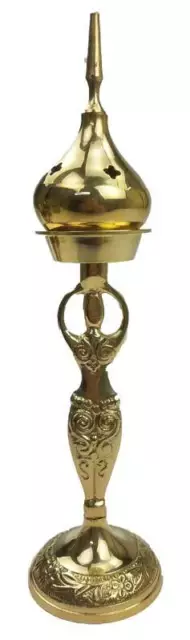 Elegant Goddess Figurine Design Brass Cone Incense Burner Holder 9" Tall