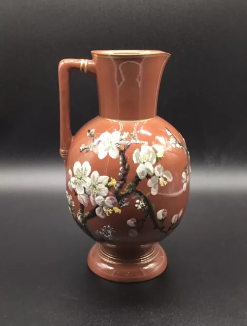 Watcombe Porcelain - Floral Enamel Decorated Terracotta Jug Christopher Dresser