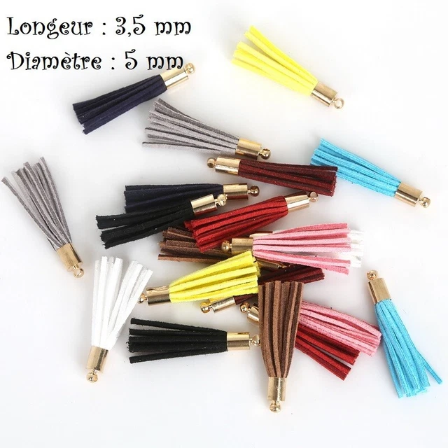 Lot de 10 Petits Pompons, Fils Suédine daim, Calotte Dorée, Long 3,5 cm - Ø 5 mm