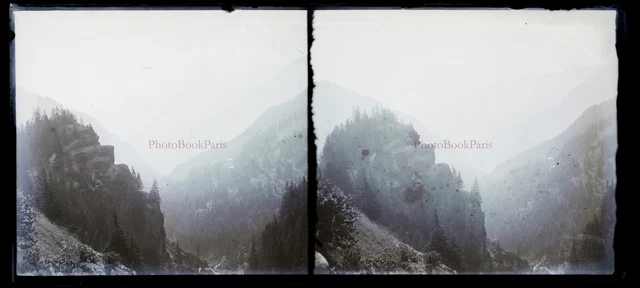 Alpes Montagne Photo NEGATIVE Plaque de verre Stereo Vintage VrL11n9