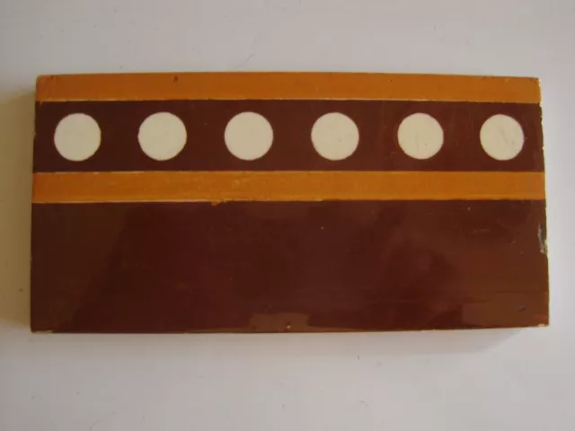 Antique 6" X 3"  Border / Spacer Tile  - Brown Dots & Stripes - Minton Hollins