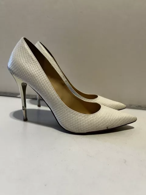 ROCK & REPUBLIC Women’s Size 7.5 Shoes Heels Pumps Faux Snake Skin White Gold