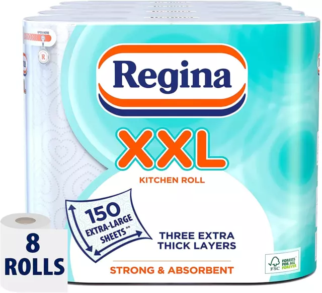 Regina XXL Kitchen Roll 2 OR 8 Rolls Extra Large Paper Towel Absorbent Sheets !!