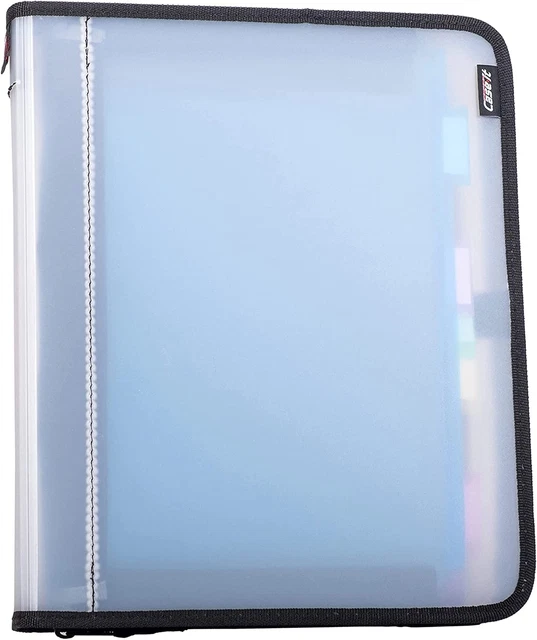Transulcent Slim Go Tab Zipper Binder, 1 inch O-Ring with 5-Color