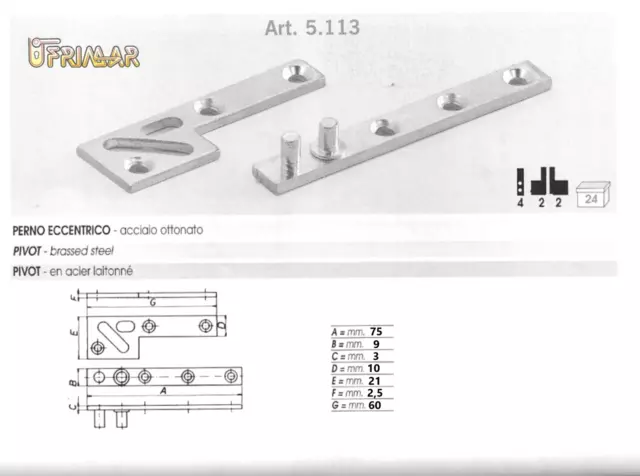 CERNIERA PERNO ARMADIO KIT COMPLETO PER 2 ANTE CARDINI PER ANTA MOBILE mm.75 2