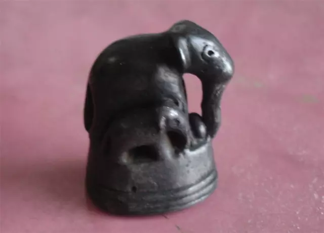 Antique Bronze Opium Weight, Elephant, Mother&Baby, 55.6 Grams