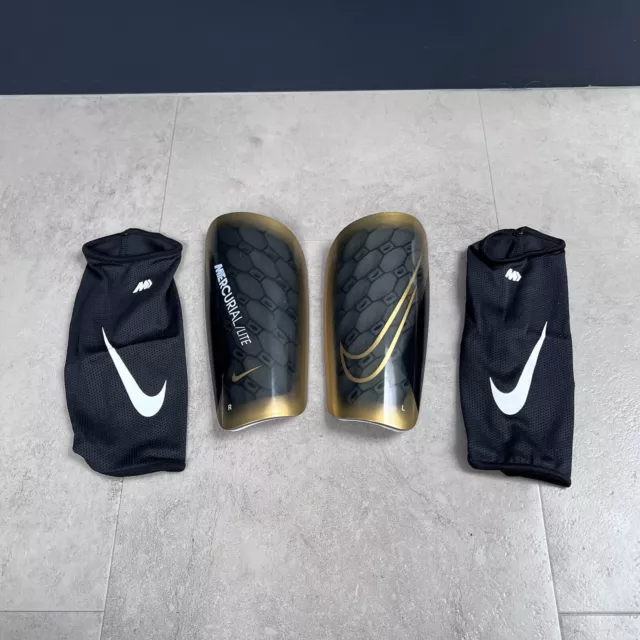 Nike Mercurial Lite Shin Guards Black Gold Adults Size Large New!