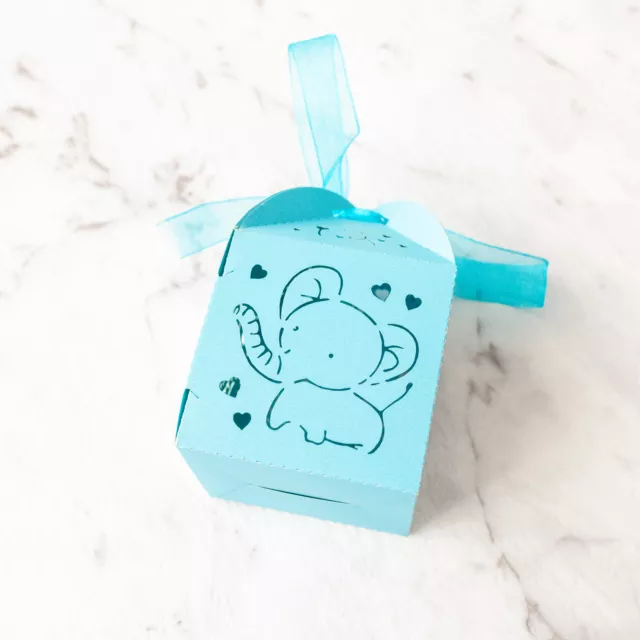 10x Elephant Baby Shower Favour Box Birthday Party Bomboniere Ribbon Christening