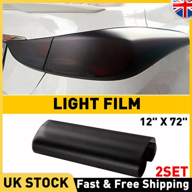 2SET 12"x72" Matte Black Gloss Lens Vinyl Protection Wrap Film Fit For Headlight
