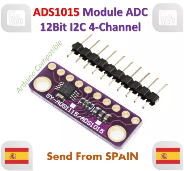 I2C ADS1015 12 Bit ADC 4 channel Module Programmable Gain Amplifier 2.0V to 5.5V