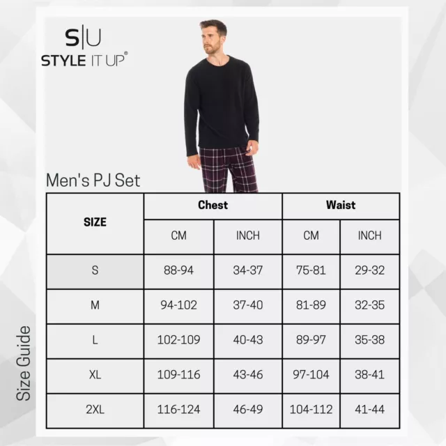 Mens Warm Cosy Check Fleece Loungewear Winter PJ Super Soft Pyjama Luxury Set 2