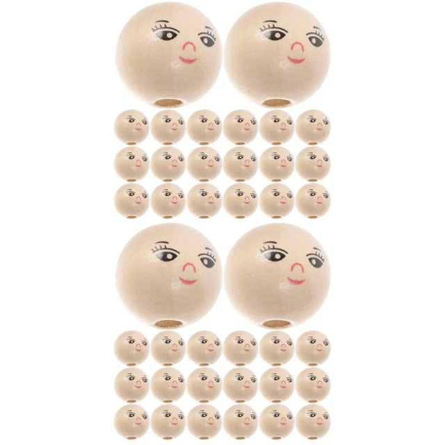 100 Pcs Macrame Wood Beads Doll Smiley Wooden Beads Craft Kids Baby