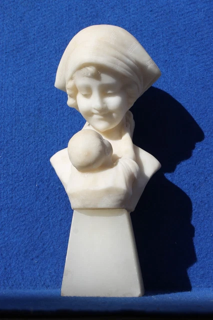 Statuette En Albâtre Signée A. Santini – Sculpture Italienne XXe Sur Socle Marbre